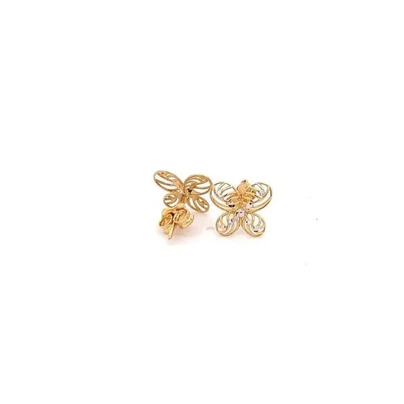 18K Gold Earrings Flower Yellow White 1.27 grams - Picture 10 of 11